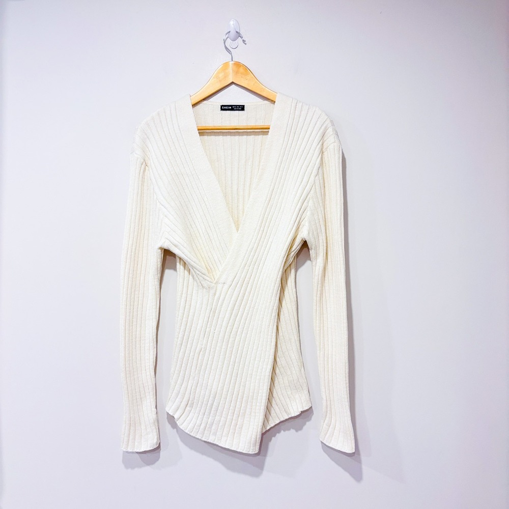 SHEIN Cream ribbed knit tunic top | Cozy minimalist | Size 12